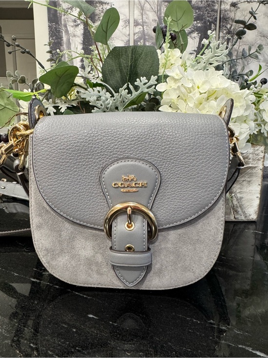 Coach Handbags - 🩶COACH Gray Mini Saddle Bag Pebbled Leather Suede Top Handle Crossbody